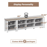BVIUNTWO TV Stand for 85 Inch TV, White Entertainment Center for 80 inch TV Console Table with 8 Cubby Storage for Living Room Bedroom BVIUNTWO