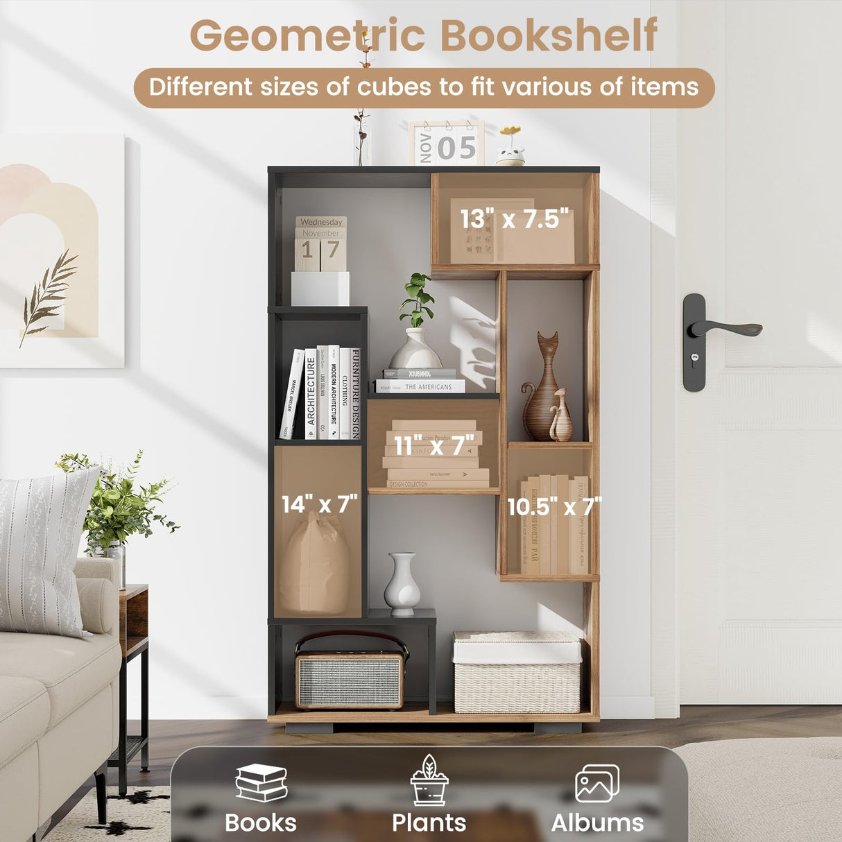 Tangkula Modern Geometric 47-Inch Bookshelf with 9 Cubes and Open Shelves for Stylish Storage Tangkula