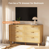 XDliv Rattan Dresser, 6-Drawer Double Dresser Rattan Storage Chest Unit for Bedroom XDliv