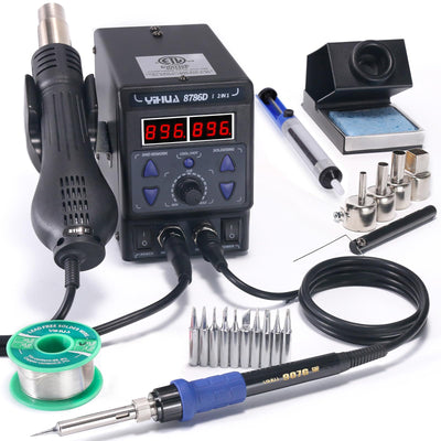 YIHUA 8786D I 2 in 1 Hot Air Rework and Soldering Iron Station with °F /°C, Cool/Hot Air Conversion, Digital Temperature Correction and Sleep Function
