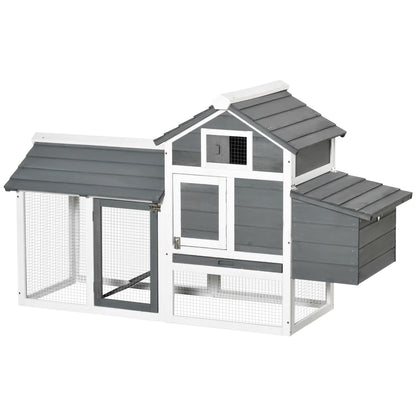 PawHut 59" Small Wooden Chicken Coop Hen House Poultry Cage for Outdoor Backyard with 2 Doors, Nesting Box and Removable Tray, White - WoodArtSupply