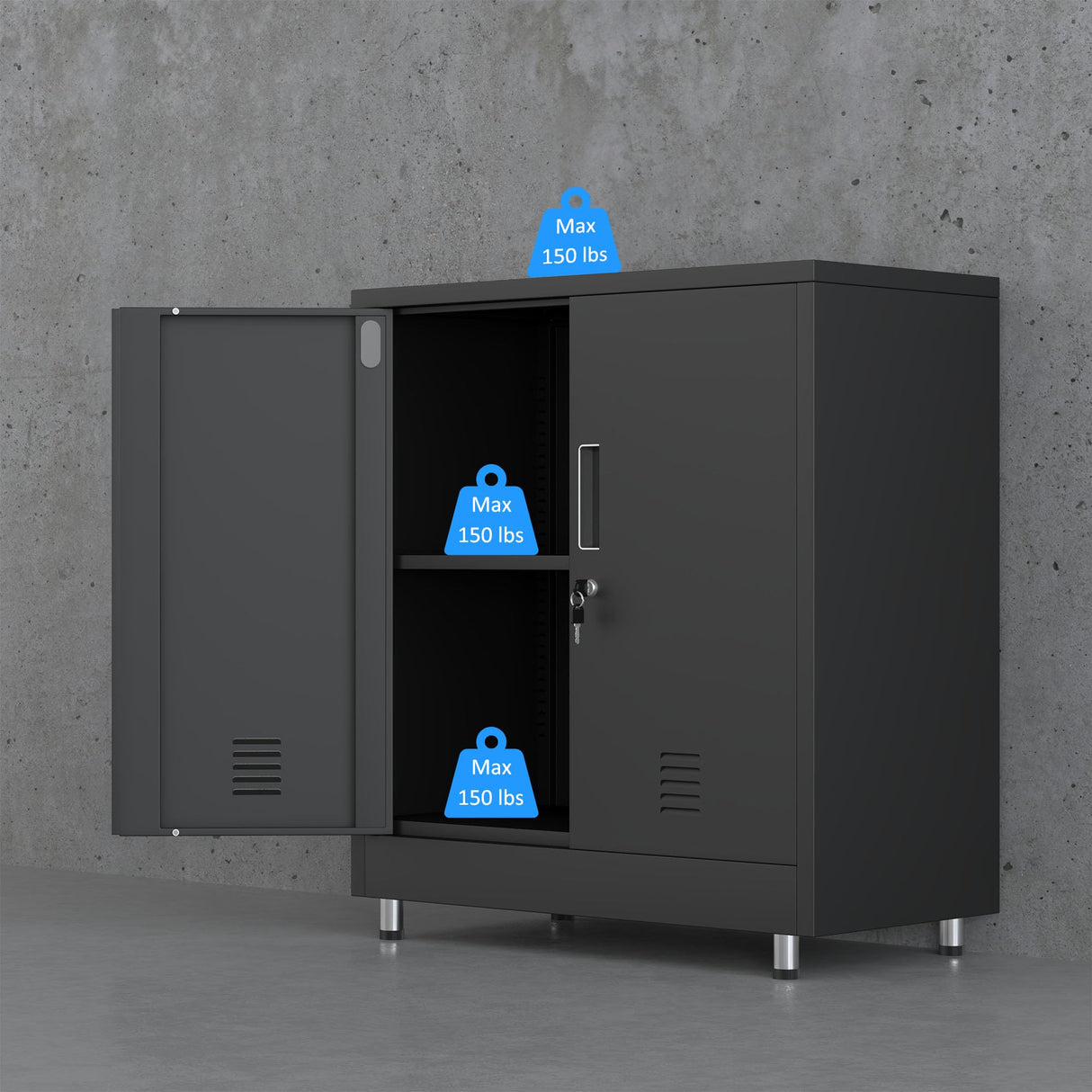 JINGUR Metal Storage Cabinet with Locking Doors and Adjustable Shelf, Small Lockable Sideboard Buffet Cabinet for Home Office Hallway Entryway Living Dining Room (Black) JINGUR