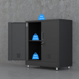 JINGUR Metal Storage Cabinet with Locking Doors and Adjustable Shelf, Small Lockable Sideboard Buffet Cabinet for Home Office Hallway Entryway Living Dining Room (Black) JINGUR