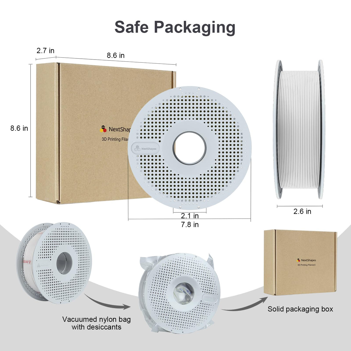 NextShapes Standard PLA 1.75mm with Reusable Spool Set, Detachable & Easy to Use, Neatly Wound & High Speed 3D Printing Filament for Most FDM 3D Printers (Silver, 1000g) NextShapes