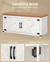 Hzuaneri Farmhouse Shoe Storage Bench, 2 Tier Shoe Bench with Padded Seat Cushion & 2 Barn Doors, Entryway Bench with Adjustable Shelf, Shoe Cabinet for Living Room, Bedroom, Antique White SB26614KA Hzuaneri