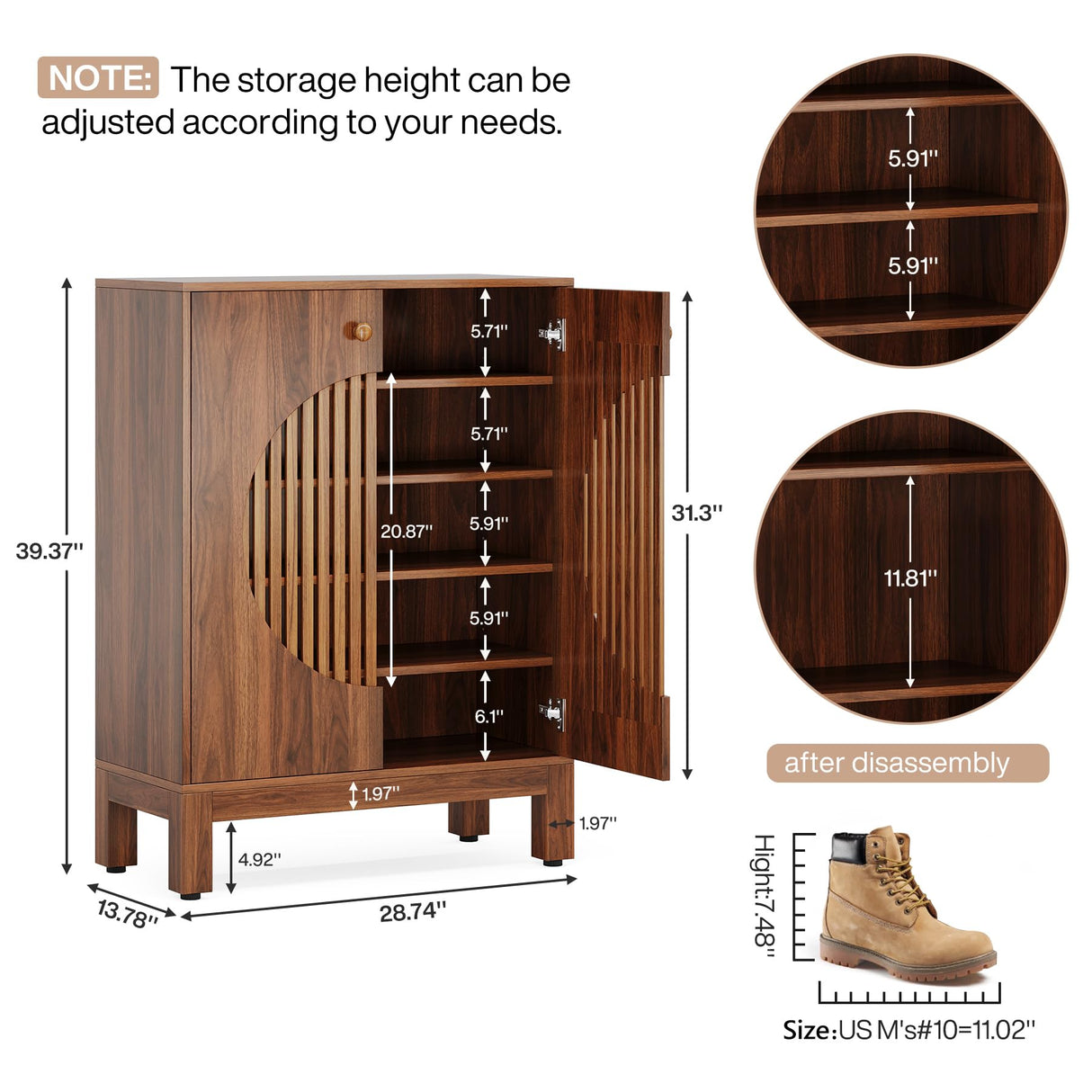 Tribesigns 5-Tier Shoe Cabinet with Round Louvered Doors, 20 Pairs Farmhouse Shoe Storage Cabinet with Adjustable Shelves, Freestanding Shoe Rack Organizer for Entryway, Hallway, Living Room, Brown Tribesigns