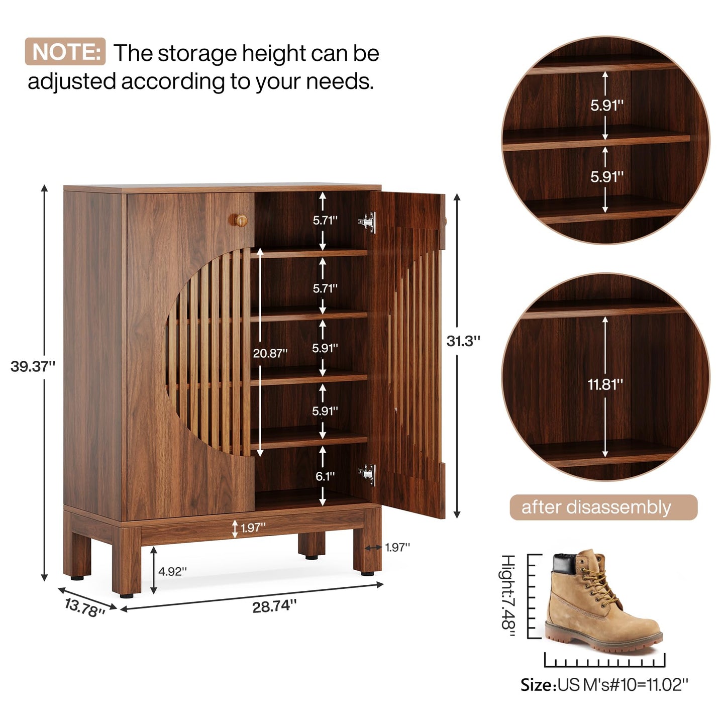 Tribesigns 5-Tier Shoe Cabinet with Round Louvered Doors, 20 Pairs Farmhouse Shoe Storage Cabinet with Adjustable Shelves, Freestanding Shoe Rack Organizer for Entryway, Hallway, Living Room, - WoodArtSupply