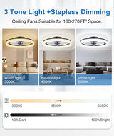 Ceiling Fans with Lights and Remote, 20"Modern Low Profile Ceiling Fan with Light , Stepless Color Temperature Change and 6 Speeds, Flush Mount Ceiling Fans for Bedroom, Kids Room and Living Room. AQUBT