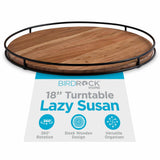 BIRDROCK HOME Wooden Lazy Susan Turntable - Countertop, Cabinet, and Table Organizer, Smooth Rotating Spice Rack, Iron-Edged Tray for Kitchen, Pantry and Dining, Rustic Wood Decor - Espresso, 18" BIRDROCK HOME