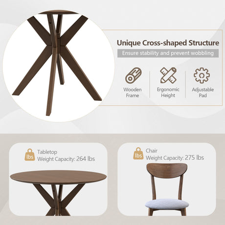 Giantex 3-Piece Dining Table and Chair Set, Wooden Kitchen Table Set, Farmhouse Round Kitchen Table and 2 Cushioned Dinette Chairs, Mid-Century Giantex