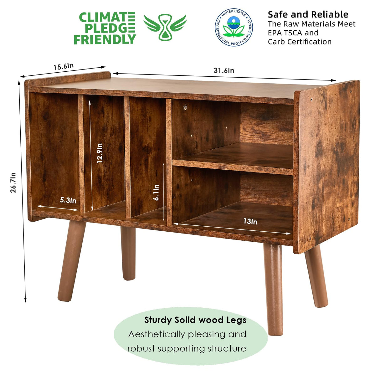 Record Player Stand with Vinyl Storage Holds Up to 300lb, Large Record Player Table Cabinet for Album Storage with Holder Vinyl Display Shelf, Mid Century Wood Turntable Stand for Bedroom Living Room LKKRO