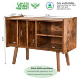 Record Player Stand with Vinyl Storage Holds Up to 300lb, Large Record Player Table Cabinet for Album Storage with Holder Vinyl Display Shelf, Mid Century Wood Turntable Stand for Bedroom Living Room LKKRO