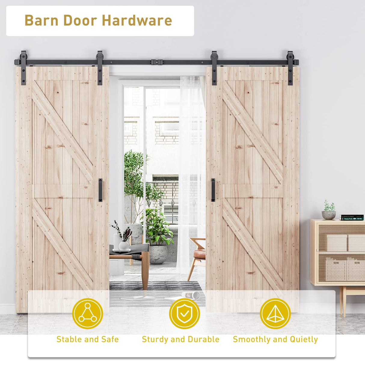 Signstek 10 FT Double Sliding Barn Door Hardware Track Kit, Wood Slab Use, for Garage, Kitchen, Bedroom, Fit 30'' Wide Door Panel-Smoothly and Quitely-Easy to Install (J Shape Hanger) Signstek