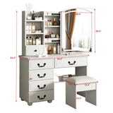 Leavader Vanity Desk Set with Lighted Mirror and Stool, Makeup Table with Sliding LED Lighted Mirror-3 Color Models, Makeup Desk with 6 Drawers & Shelves & Cushion Stool, Dressing Table for Home Apt Leavader