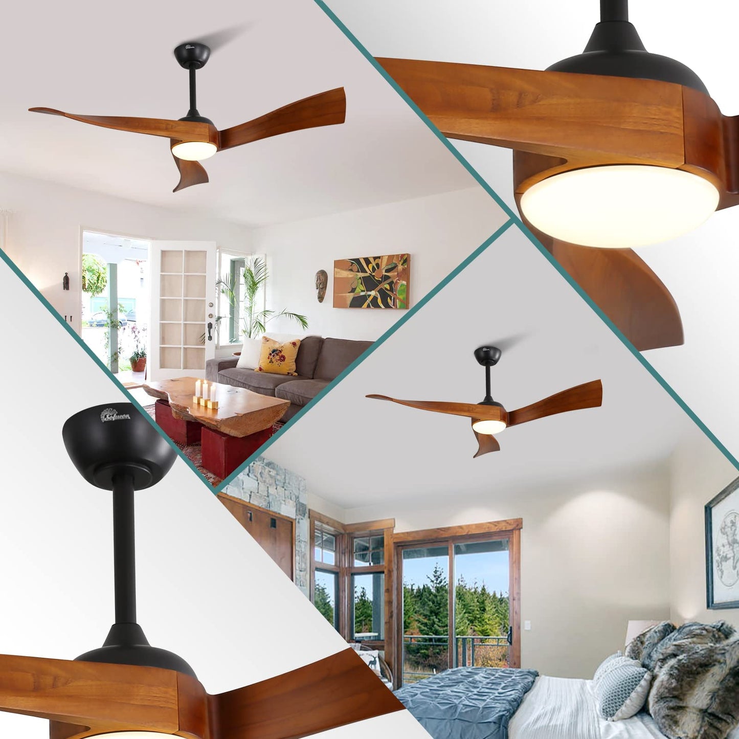 Sofucor 52 Inch Ceiling Fan with Lights Remote Control, Modern Ceiling Fan with Dimmable LED Light, 3 Reversible Solid Wood Blades, Quiet DC Motor with 6 Wind Speed 3 Timer, Bronze