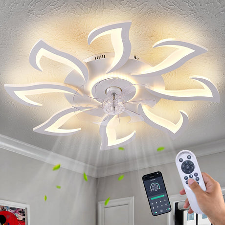 Malnutcolor Modern Low Profile 36 Inch White Flush Mount Ceiling Fan with 3 Light Color 6 Speeds, Fandelier for Living Room Yfrest