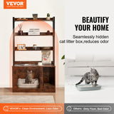 VEVOR Cat Litter Box Enclosure, Hidden Litter Box Furniture with 3 Storage Shelves, Wooden Cat Washroom Indoor, Large Cat House Cabinet Hidden Fit Most Litter Box, 33.5"L x 19.3"W x 58.7"H, Dark Brown VEVOR