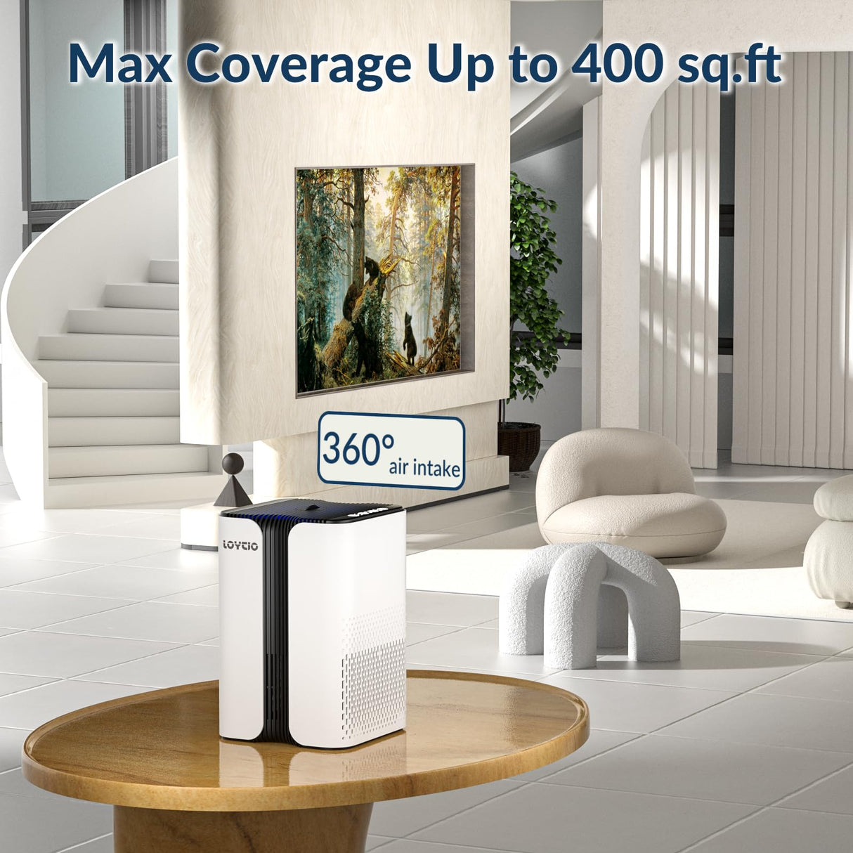 LOYTIO Air Purifiers for Home, HEPA Air Purifier Covers Up to 400 sq.ft Room, 24db Sleep Model, Night Light,3 Timers, with Aromatherapy for Bedroom, Dorm Room, Apartment, Kitchen-KJ7 Loytio