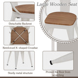 Alunaune 18inch Metal Dining Chair Set of 4 High Back Classic Chic Iron Farmhouse Chairs Industrial Stackable Coffee Stools Bistro Cafe Side Barstools Wood Seat-White Alunaune