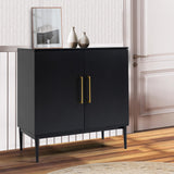 KFO Storage Cabinet with Doors, Black Accent Cabinet, Modern Free Standing Cabinet, Black Sideboard with Metal Base for Bedroom, Living Room, Kitchen and Office KFO