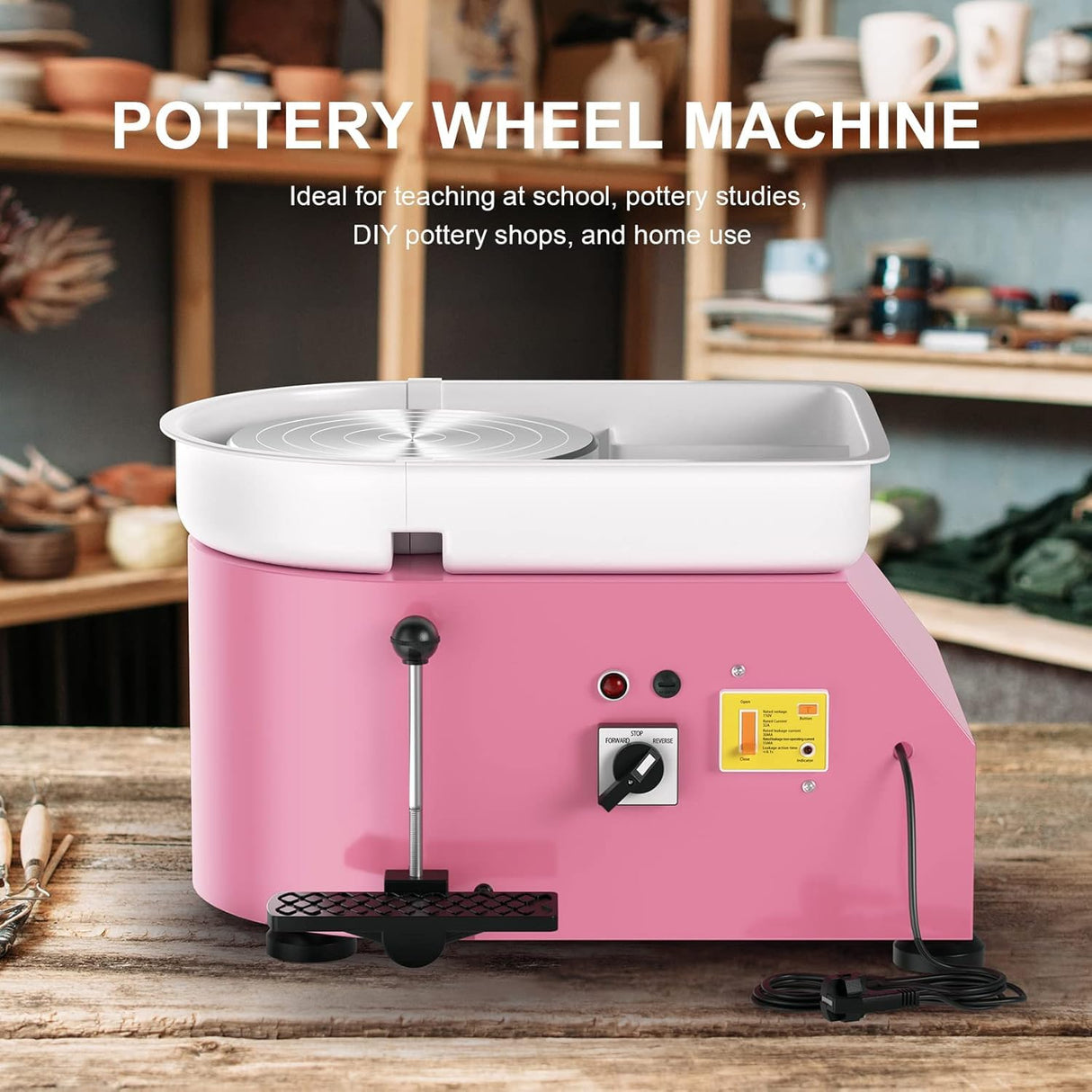 Pottery Wheel Pottery Forming Machine 25CM 350W Electric Pottery Wheel with Foot Pedal DIY Clay Tool Ceramic Machine Work Clay Art Craft (Pink) Homiesetify