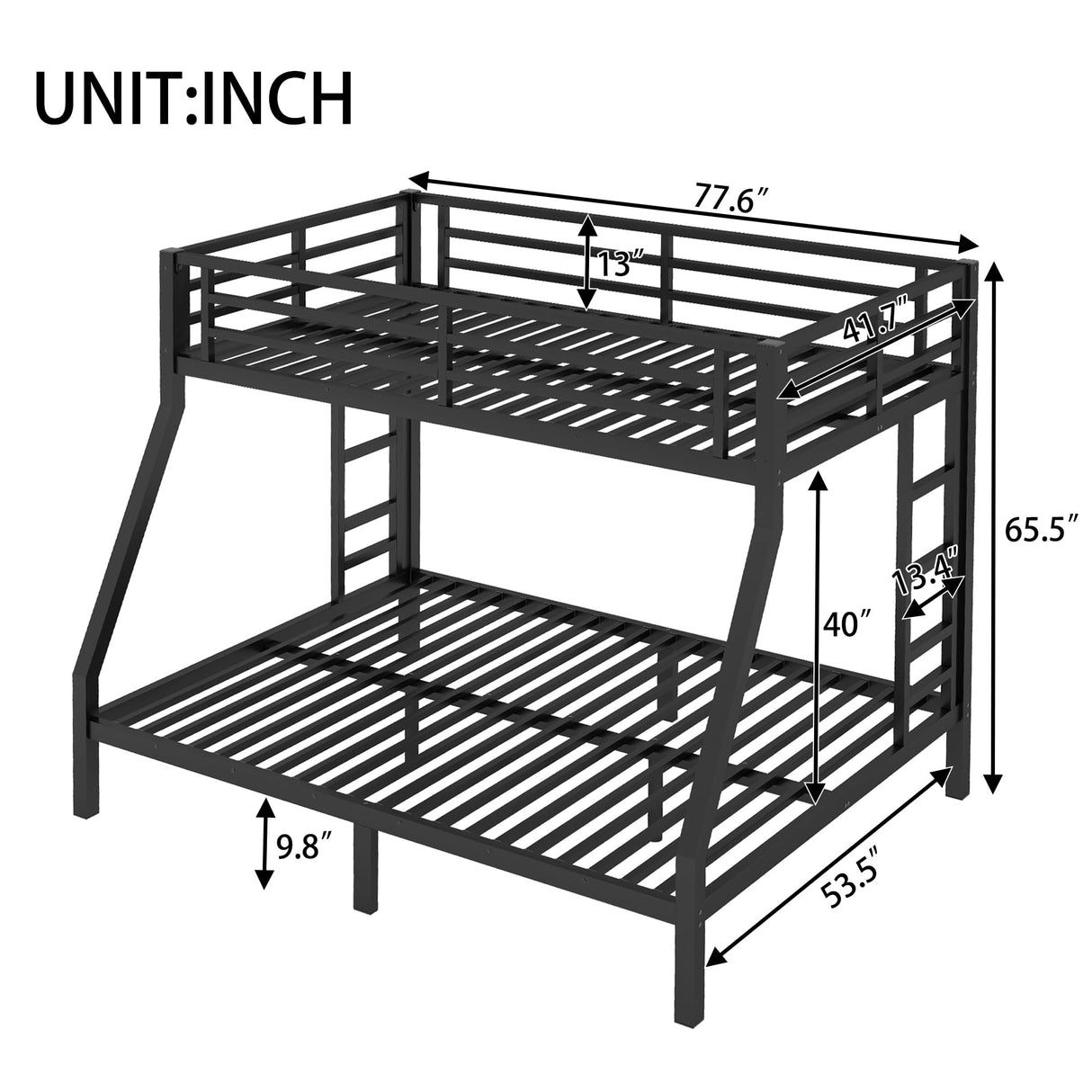 Twin Over Full Bunk Beds for Adults,Heavy Duty Adult Bunk Beds,Metal Bunk Bed Twin Over Full with 2 Ladders for Kids,Teens,Noise-Free,Black Bellemave