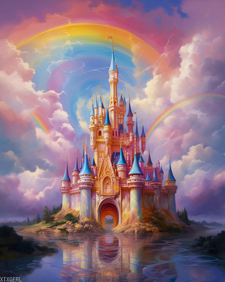 XTXGERL Paint by Numbers, Rainbow Castle Clouds, Adult Crafts Adult Paint by Number Kits, Arts Crafts for Home Decor (No Frame,16x20 inch) XTXGERL