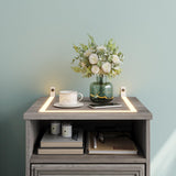 Nightstand with Strip Lights Set of 2, Night Stand with Drawers, Accent Bed Side Table and End Table with Open Storage for Bedroom, Living Room,Gray LGHM