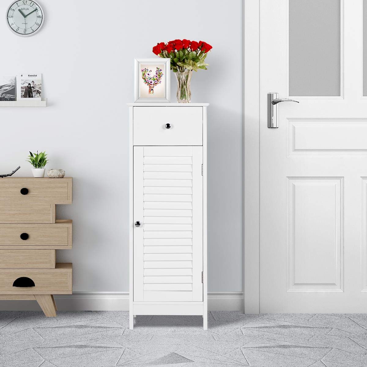 Yaheetech White Bathroom Storage Cabinet with Drawer and Shutter Door - Versatile Organizer Unit for Any Room Yaheetech