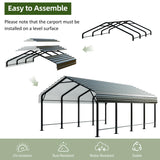 JAMFLY 12X20 FT Metal Carport, Heavy Duty Carport Canopy with Galvanized Steel Roof and Frame, Metal Car Garage Upgraded Extra Large Garage for Pickup, Boat, Car and Tractors (12 * 20 FT) JAMFLY
