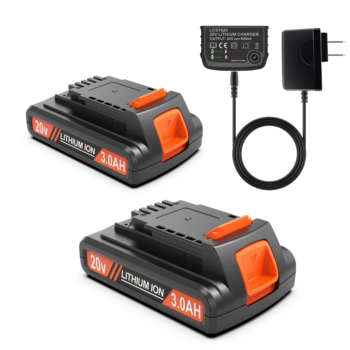 PEYESTEN 2 Pack 3000mAh 20v MAX Battery and Charger, Replacement for Black and Decker 20v Lithium Battery, Compatible with All Original Cordless Power Tools and Charger. PEYESTEN
