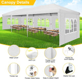 COBIZI Canopy 10x30 Pop Up Canopy Tent with 8 Sidewalls Party Tents for Parties Wedding Backyard Waterproof Outdoor Commercial Event Tent with Stakes, Ropes, Sandbags, White COBIZI