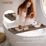 Hanobe Bathtub Tray Bath Caddy: Wood Tub Trays Table Extra Large Rustic Bathtub Shelf Across Tub Wooden Serving Tray with Handles for Bathroom, 31" Hanobe