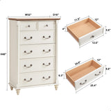 T4TREAM Farmhouse 6 Drawers Dresser Chests for Bedroom w/4 Solid Wood Feet &Column Decor, Tall Wood Rustic Chest of Drawers, Storage Dressers Organizer for Bedroom, Living Room, Nursery, Antique White T4TREAM