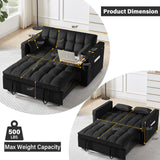 Convertible Sofa Bed,3-in-1 Velvet Sleeper Couch Pull-Out Bed,55'' Loveseat Sleeper Sofa Bed with Adjustable Backrest with 2 Pillows and Storage Bag & USB Port and Hidden Side Computer Table,Black WIIS' IDEA