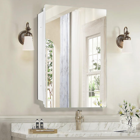 HESONTH Medicine Cabinet with Mirror, 16x26 Inch Frameless Bathroom Cabinet, 3-Tier Tempered Glass Shelves, Recessed or Surface Mount, Waterproof Storage for Bathroom Bedroom Kitchen HESONTH