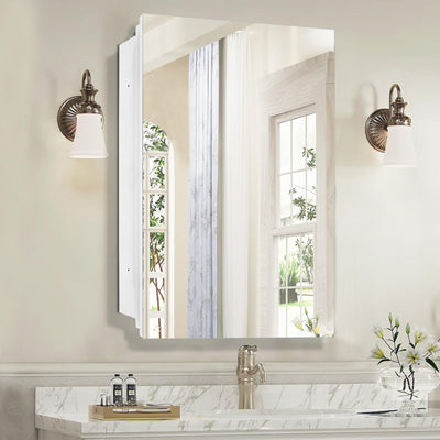 HESONTH Medicine Cabinet with Mirror, 16x26 Inch Frameless Bathroom Cabinet, 3-Tier Tempered Glass Shelves, Recessed or Surface Mount, Waterproof Storage for Bathroom Bedroom Kitchen