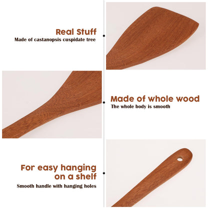 Wooden Spatula for Cooking 12.8 Inches Flat Wooden Spatula for Non Stick Cookware Long Handle Flat Frying Spatula Natural Wooden Cooking Utensils Kitchen Spatulas, 2PCS