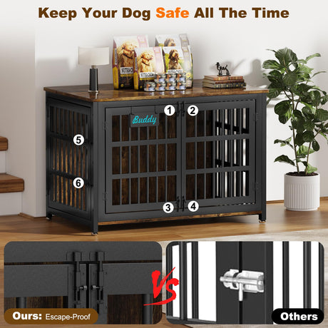 EasyCom XXL Dog Crate Furniture with Name Tag, Heavy Duty Dog Kennel Indoor for Large Dogs, Escape-Proof and Chew-Proof Dog Cage for high Anxiety Dog, Decorate House as TV Stand, End Table EasyCom