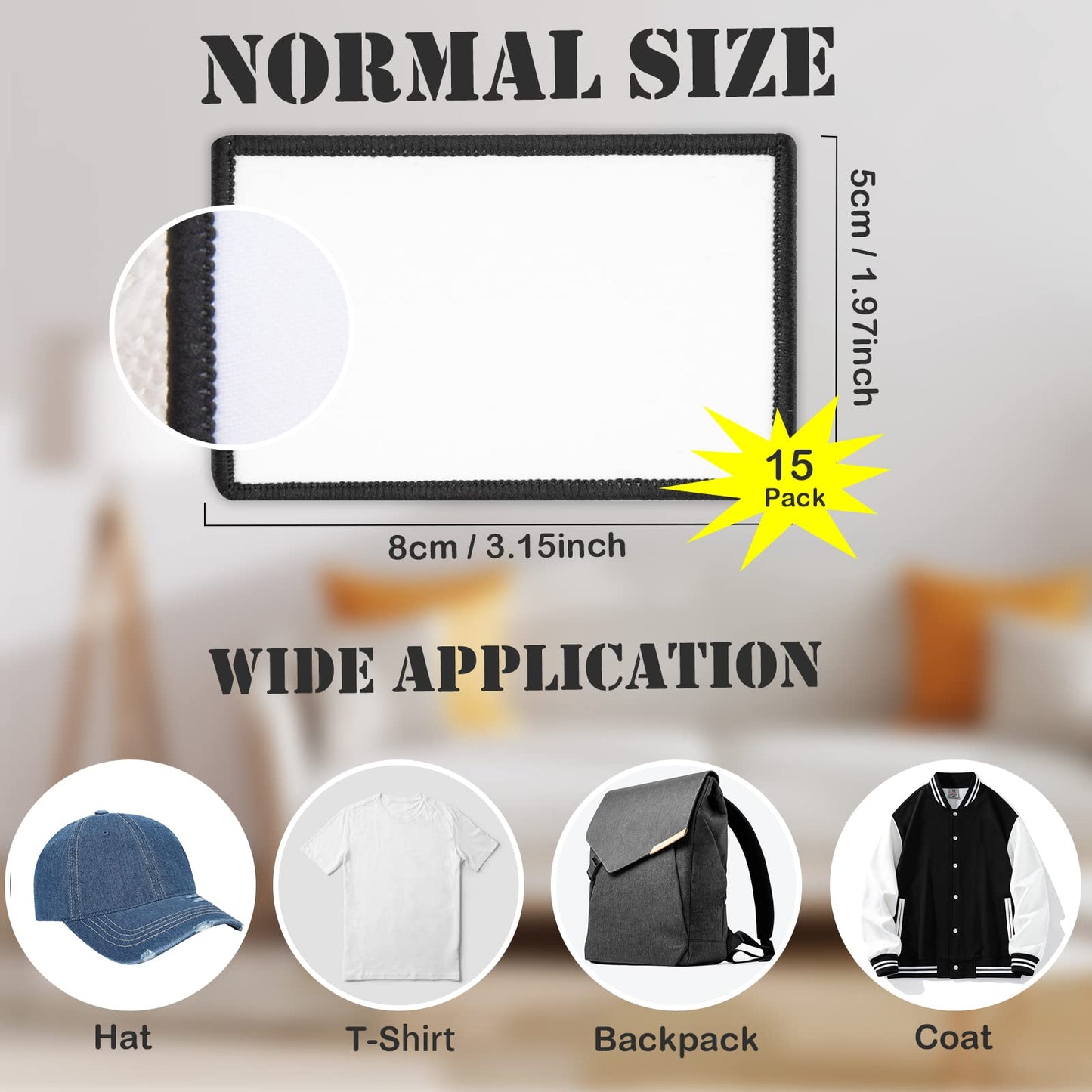 15 PCs Sublimation Patches - Iron On Blank Patches for DIY Crafts Hats Caps Backpack Uniforms (Rectangle / 15PCs)