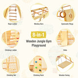 Costzon Indoor Jungle Gym, 8-in-1 Montessori Climbing Toys for Toddlers with Slide, Climbing Rock/Net, Monkey Bars, Indoor Wooden Playground Climber Playset for Kids 3-6 Years Birthday Costzon