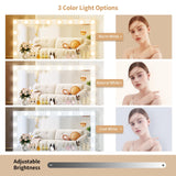 VOWNER Vanity with Lighted Mirror - Makeup Vanity Desk with 11 Drawers and Outlet, 3 Color Lighting Modes Adjustable Brightness, 46" Vanity Table with Soft Cushioned Stool for Bedroom, White VOWNER