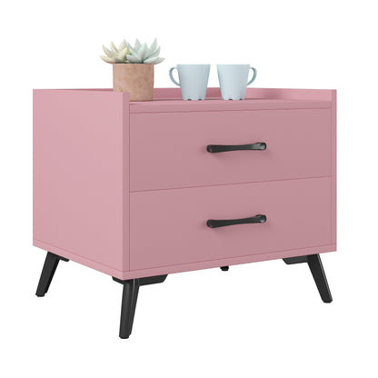 ZeeFu Pink Nightstand with 2 Storage Drawer,Modern Classics Bedside Table with Metal Legs,Minimalist and Practical End Side Table, Bedside Furniture for Bedroom, Closet, Dorm,Easy Assembly