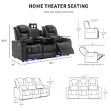 Airadlis Home Theater Seating Seats, Movie Theater Chairs Theater Recliner with 7 Colors Ambient Lighting, Lumbar Pillow, Touch Reading Lights, Tray Table (Black, Row of 3) Airadlis
