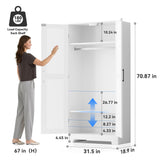 Wooden Armoire Wardrobe Closet, Wardrobe Cabinet with Door and Shelves, Freestanding Bedroom Armoires Clothing Storage Cabinet with Hanging Rod for Bedroom, Laundry Room, Cloak Room（White） Honsiva