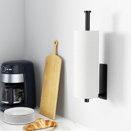 Paper Towel Holder - Self-Adhesive or Drilling, Matte Black Wall Mounted Rack - SUS304 Stainless Steel Kitchen Roll Dispenser Under Cabinet niffgaff