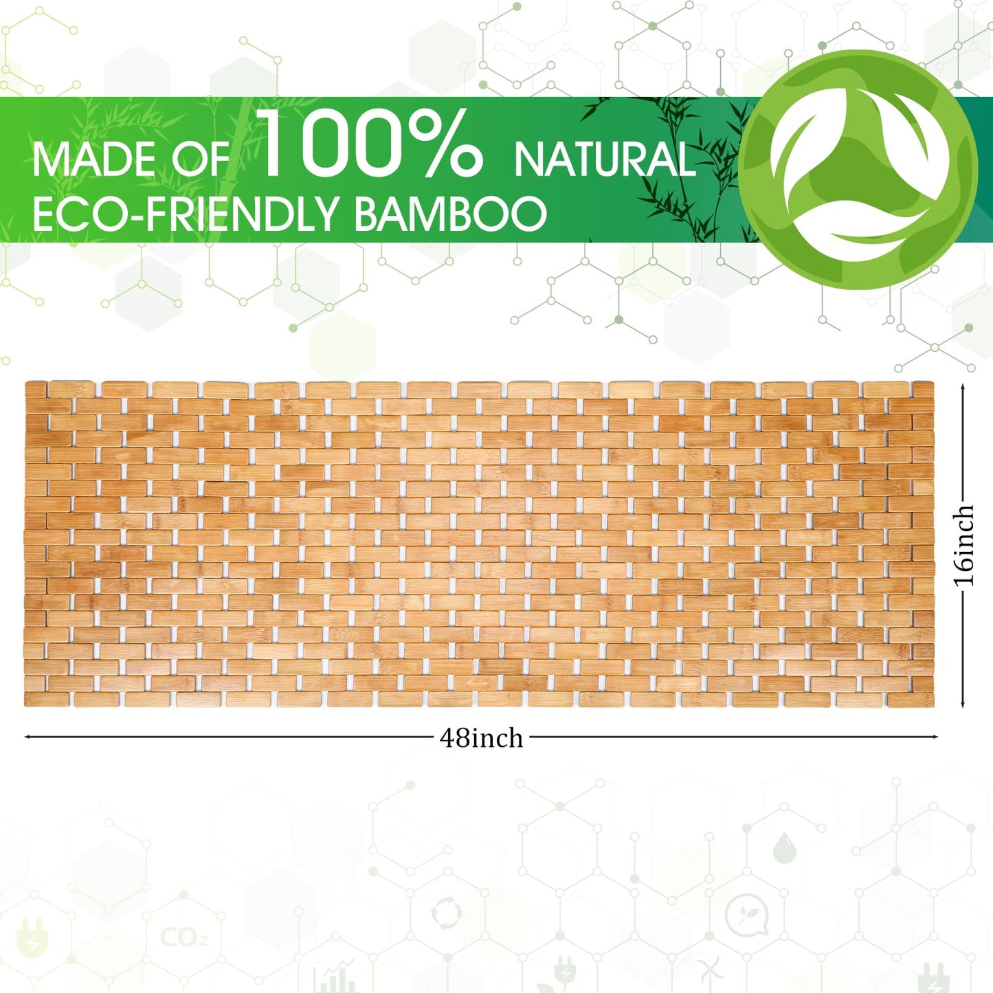 Bamboo Bath Mat Large Long Wood Bath Mat,16x48 Inch Non Slip Bamboo Shower Floor Mat Wooden Bathroom Mat for Bathtub,Spa,Door,Sauna or Outdoor (Natural Lattice) - WoodArtSupply