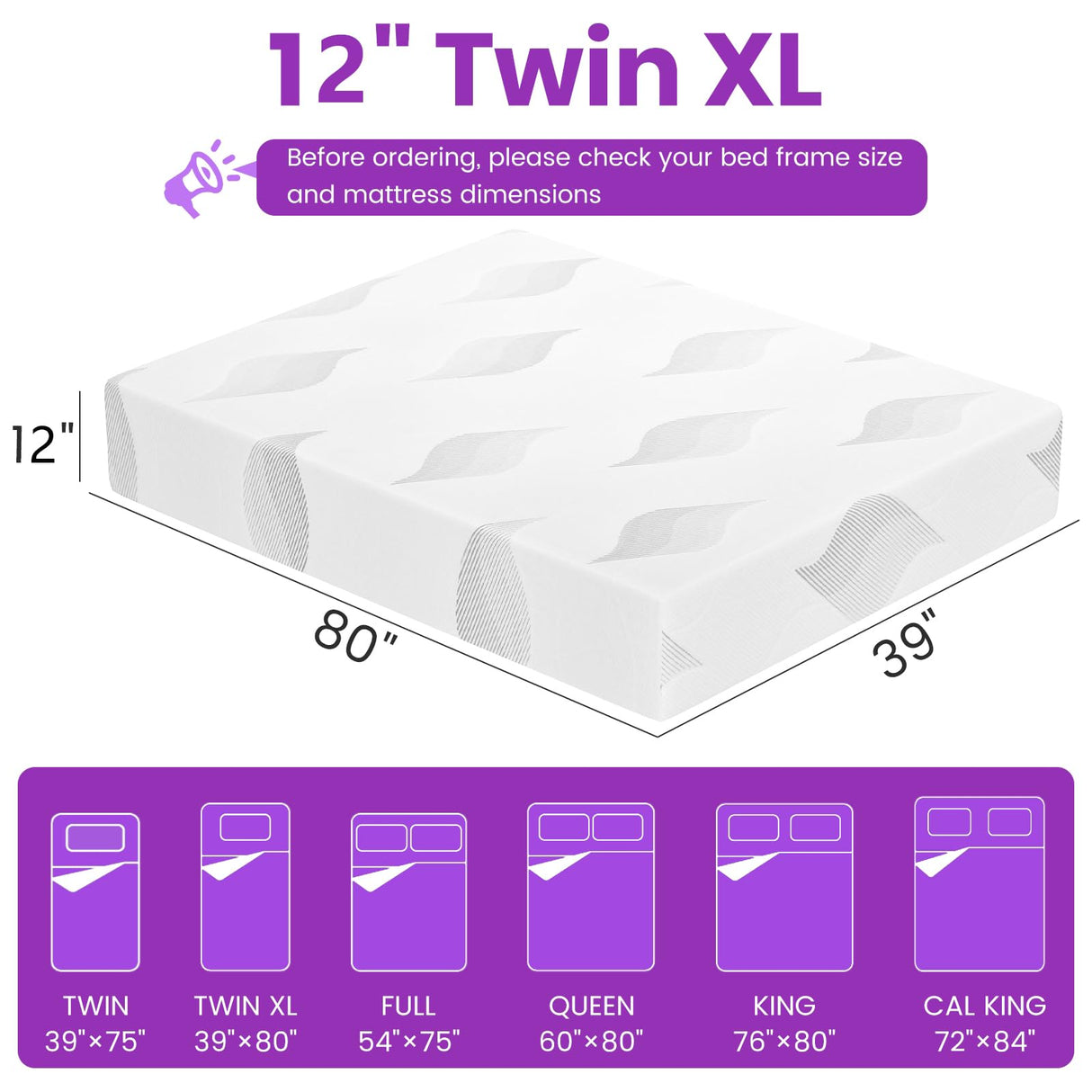 Twin XL Mattress, 12 Inch Gel Memory Foam XL Twin Mattress for Cool Night & Pressure Relief, Removable Washable Cover, Medium Firm & Motion lsolation, Bed in a Box, Made in The USA, CertiPUR-US Pamag pieeoo