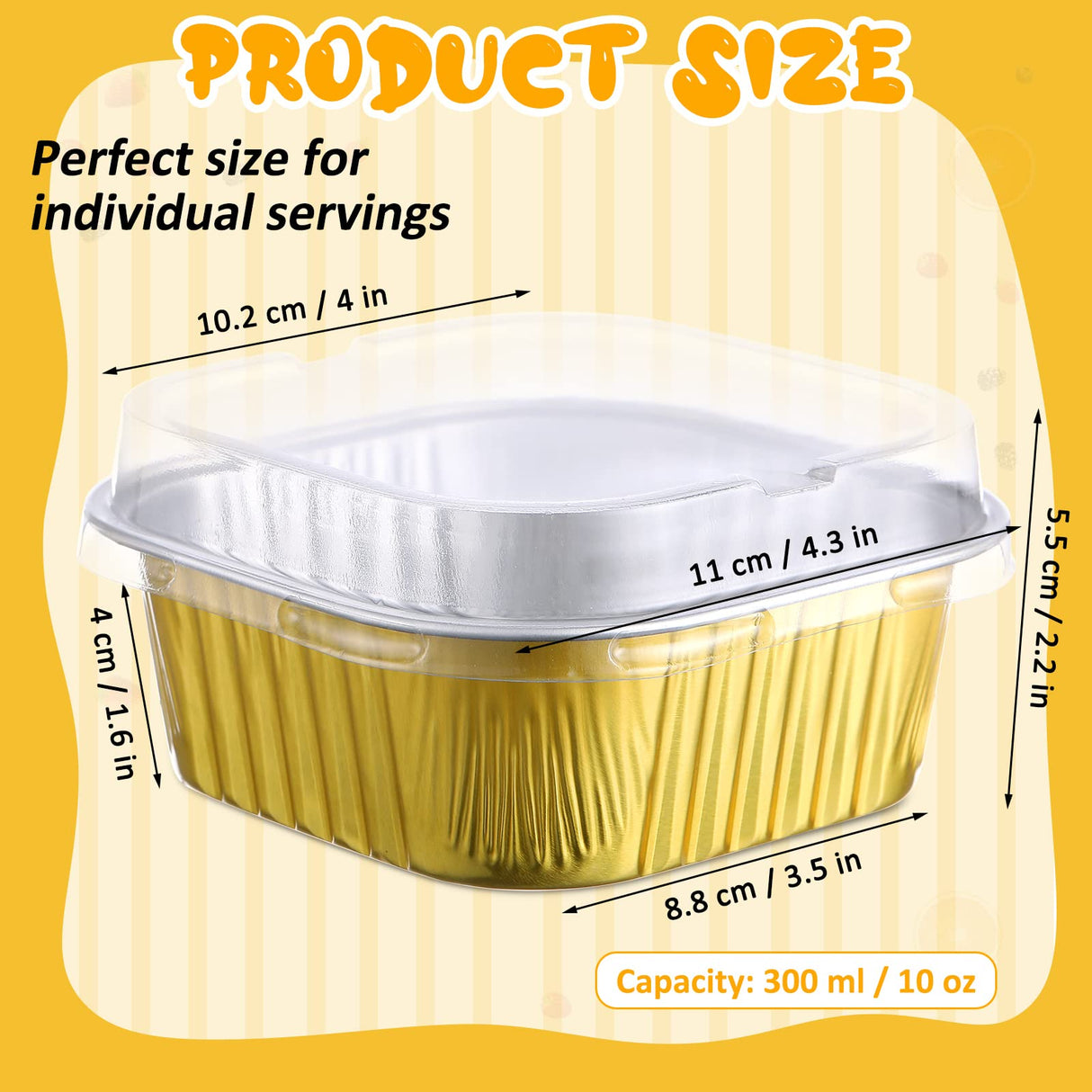 Aoriher 150 Pieces 10 oz Mini Cake Pans with Lids Aluminum Foil Baking Cups Square Disposable Cupcake Cups Baking Tins for Kitchen Brownie Pudding Desserts Muffin Ramekins Holders(Gold) Aoriher