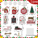Quimoy 19 Pcs Christmas Tiered Tray Decor, Winter Tiered Tray Decorations Set Snowflake Candy Canes Xmas Tree Wooden Sign, Christmas Table Decor for Home Kitchen, Rustic Farmhouse Party Favors Quimoy